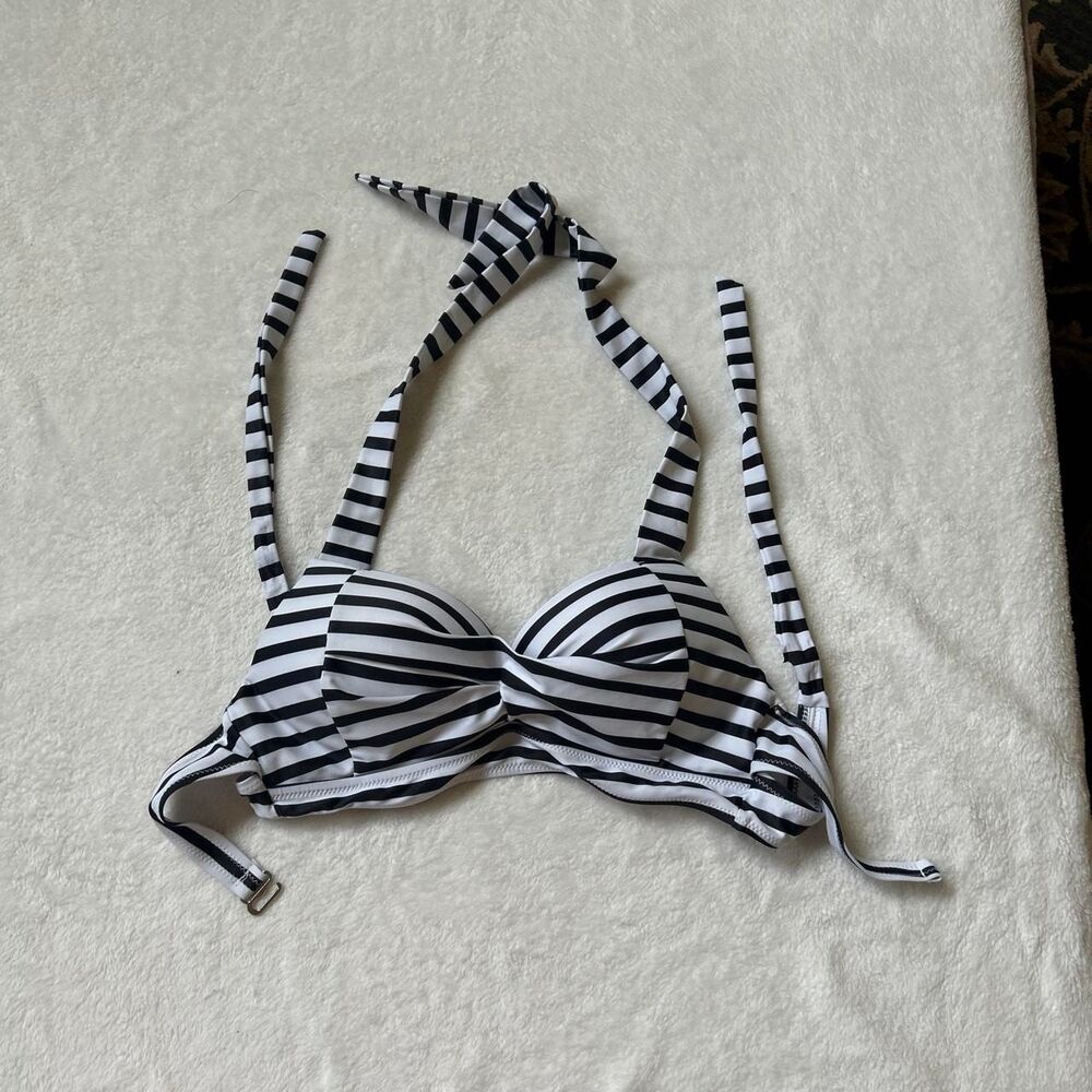 white and black striped halter bikini top women's small